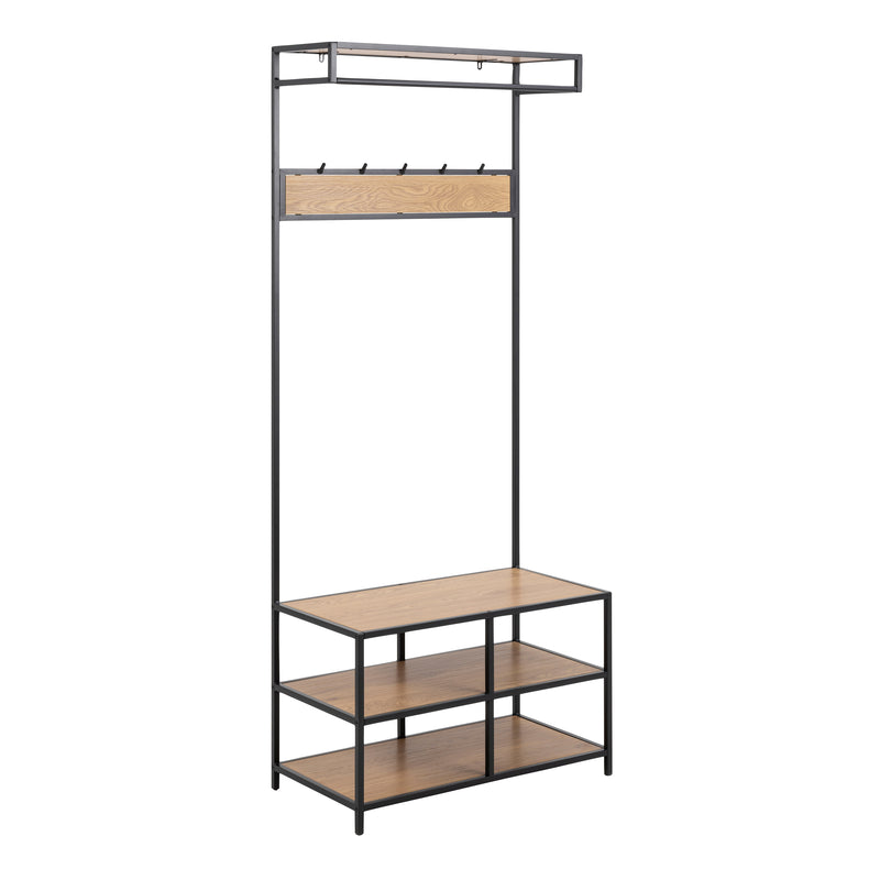 Seaford Clothes Rack with 3 Shelves in Black and Oak — front view