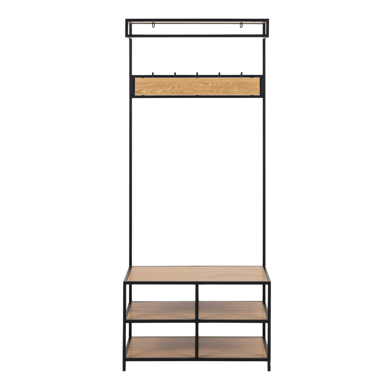Seaford Clothes Rack with 3 Shelves in Black and Oak — side angle