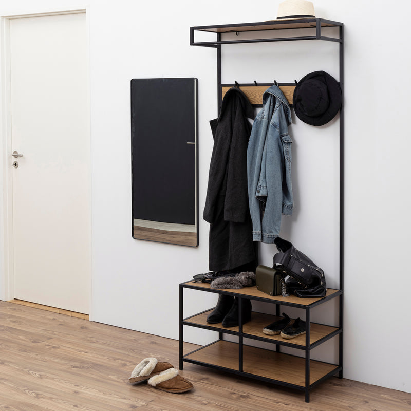 Seaford Clothes Rack with 3 Shelves in Black and Oak — alternative angle
