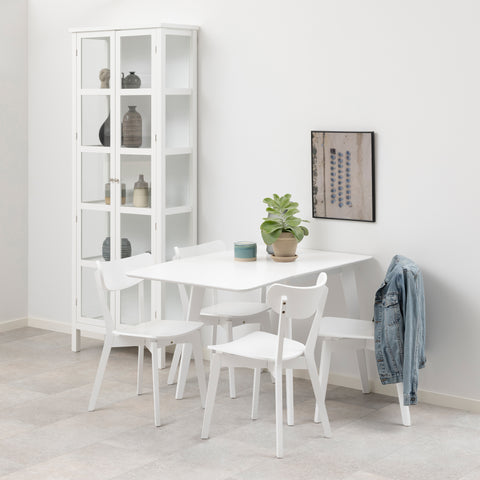 Roxby Square Dining Table in White 120x80cm includes 4 Roxby Dining Chairs in White — front view