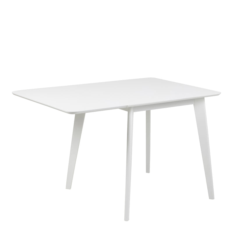 Roxby Square Dining Table in White 120x80cm includes 4 Roxby Dining Chairs in White — side angle