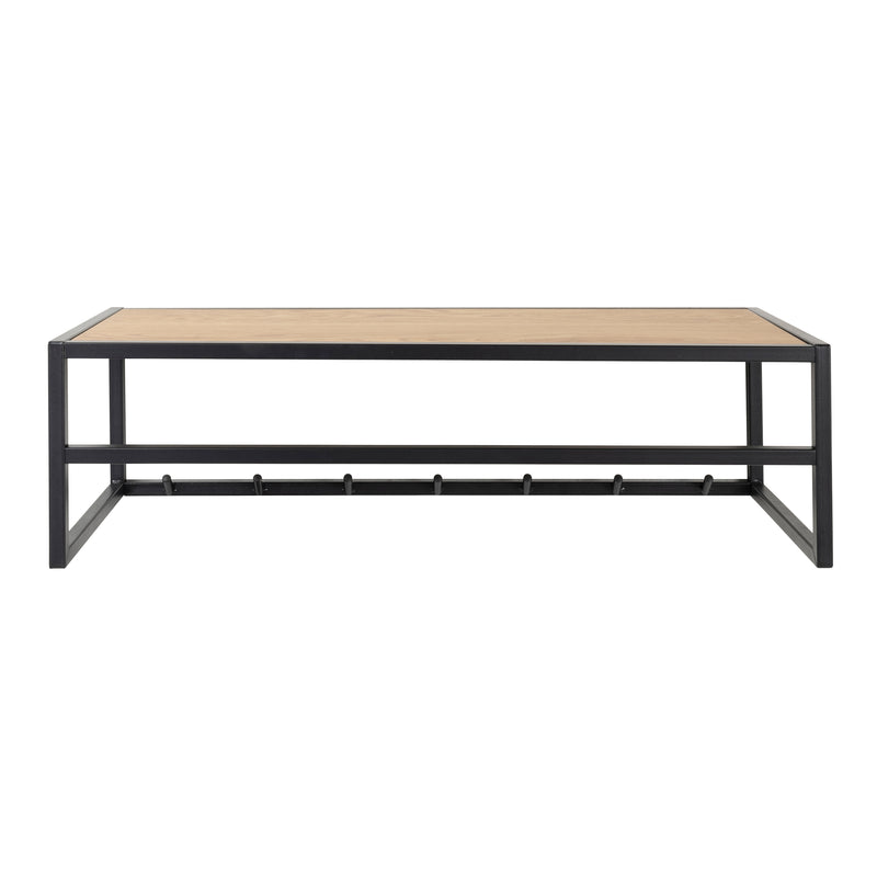 Seaford Black Metal Coat Rack with Oak Top — side angle