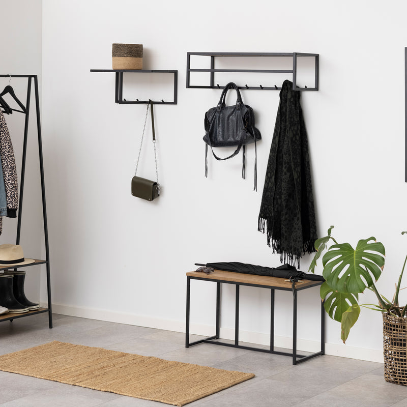 Seaford Black Metal Coat Rack with Oak Top — detail view