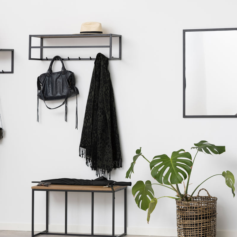 Seaford Black Metal Coat Rack with Oak Top — alternative angle