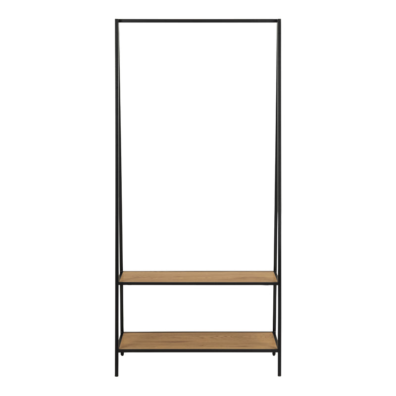 Seaford Black Metal Clothes Rack with 2 Oak Shelves — side angle