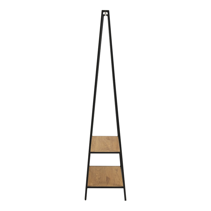 Seaford Black Metal Clothes Rack with 2 Oak Shelves — detail view