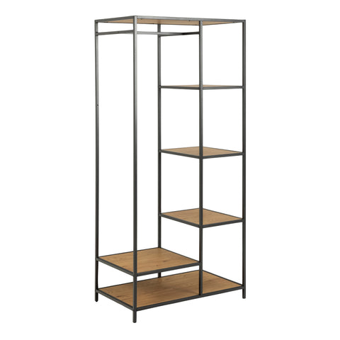 Seaford Black Metal Clothes Rack with 5 Oak Shelves — front view