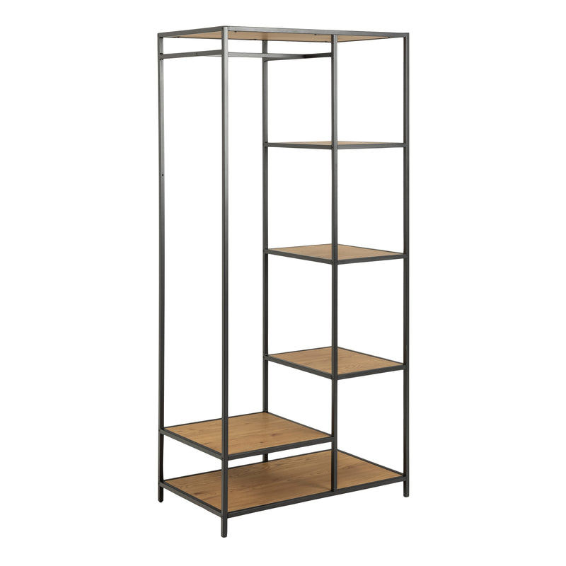 Seaford Black Metal Clothes Rack with 5 Oak Shelves — front view