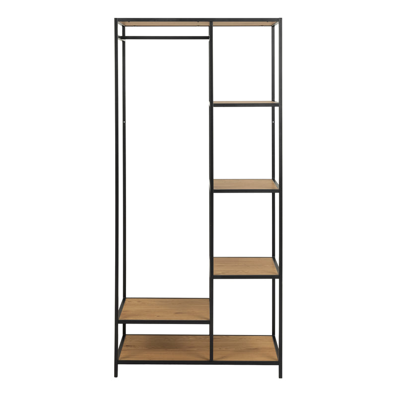 Seaford Black Metal Clothes Rack with 5 Oak Shelves — side angle