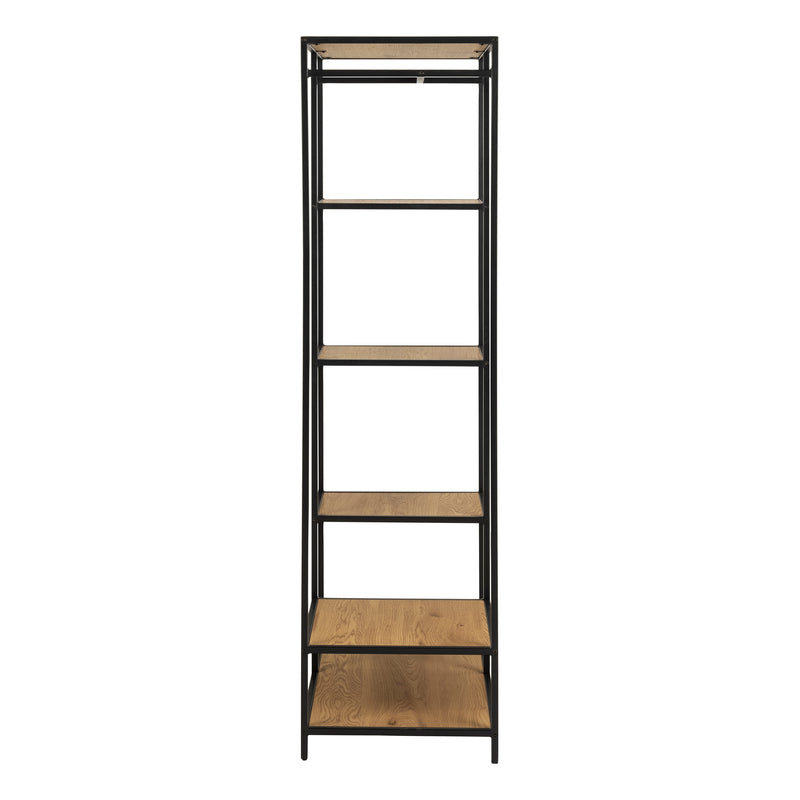 Seaford Black Metal Clothes Rack with 5 Oak Shelves — detail view