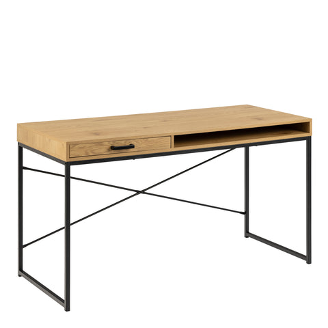 Seaford Office Desk with 1 Drawer in Black and Oak — front view