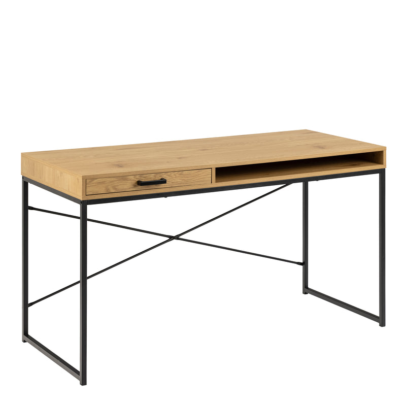 Seaford Office Desk with 1 Drawer in Black and Oak — front view