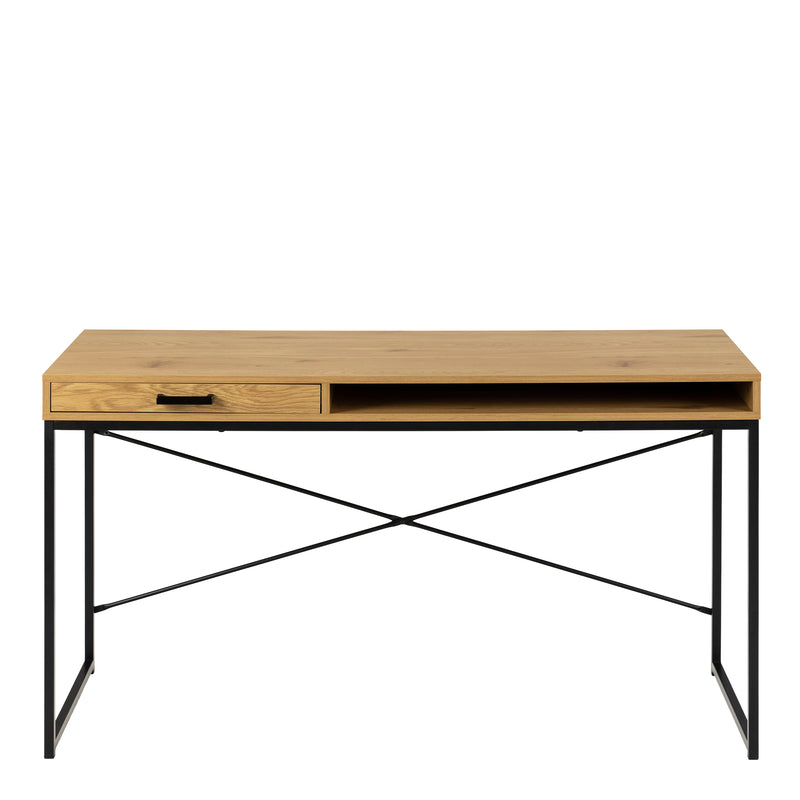 Seaford Office Desk with 1 Drawer in Black and Oak — side angle