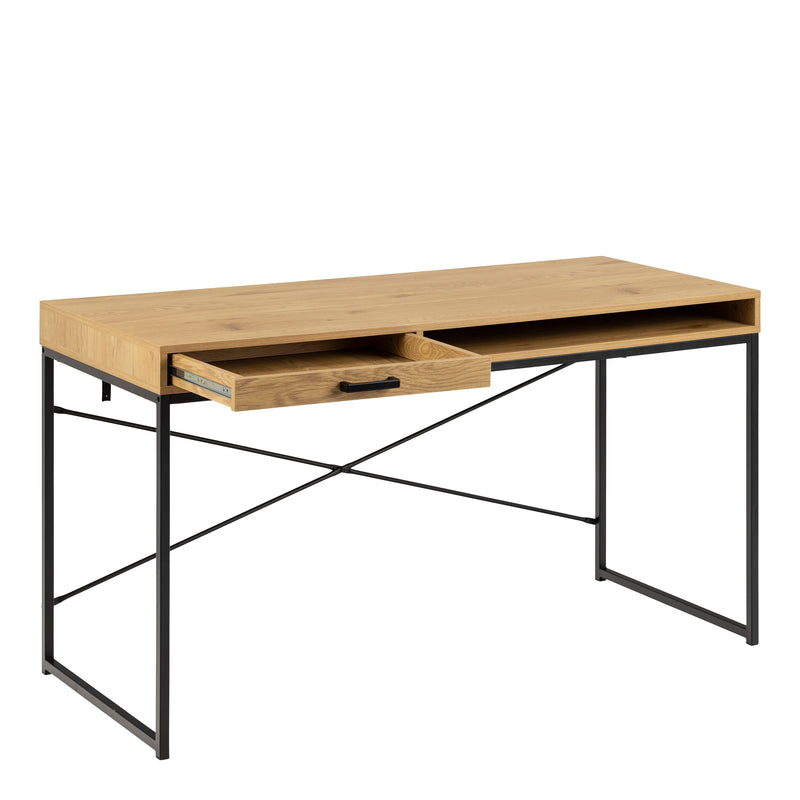 Seaford Office Desk with 1 Drawer in Black and Oak — alternative angle