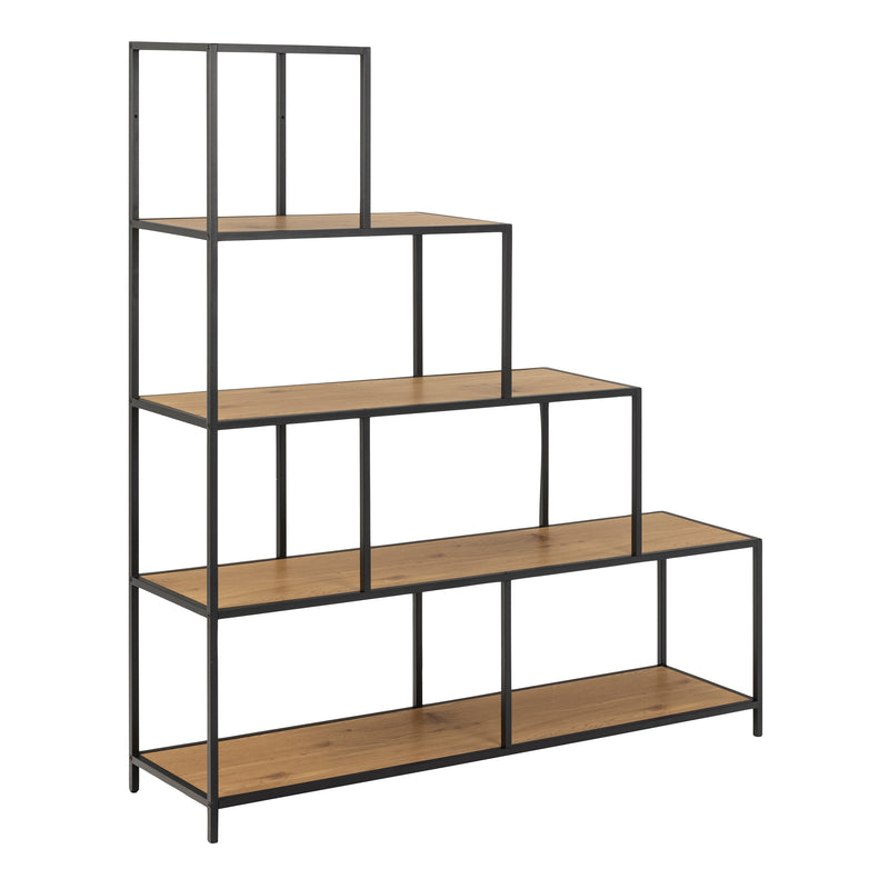 Seaford Bookcase with 4 Shelves in Black and Oak — front view