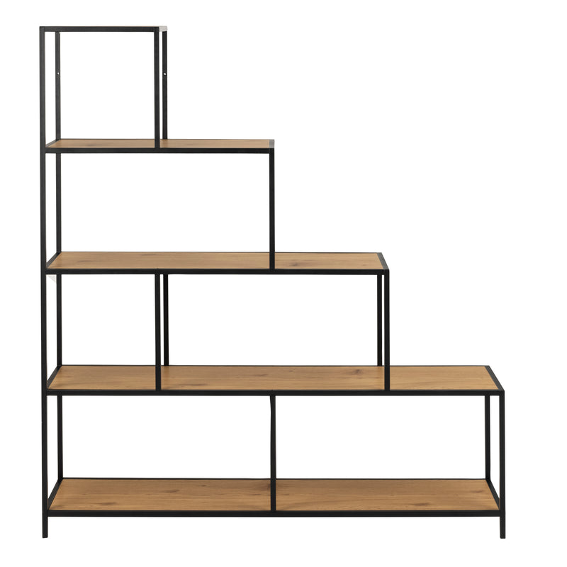 Seaford Bookcase with 4 Shelves in Black and Oak — side angle