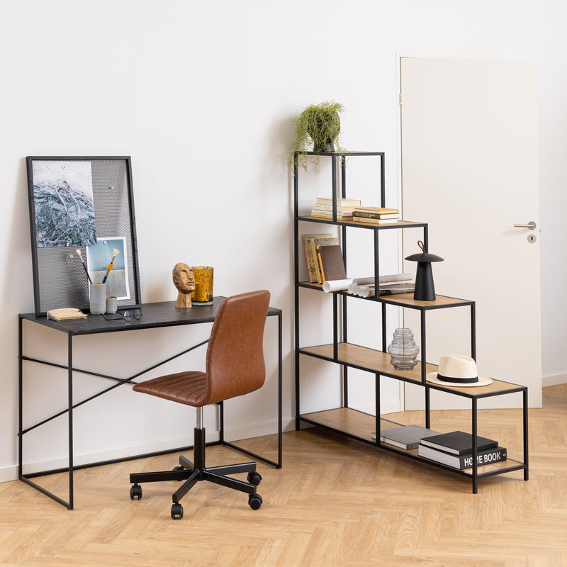 Seaford Bookcase with 4 Shelves in Black and Oak — alternative angle