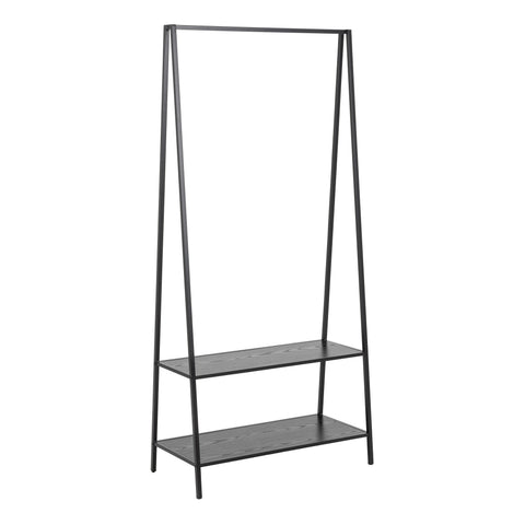 Seaford Clothes Rack with 2 shelves in Black — front view