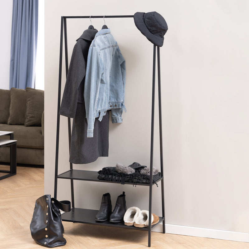 Seaford Clothes Rack with 2 shelves in Black — alternative angle