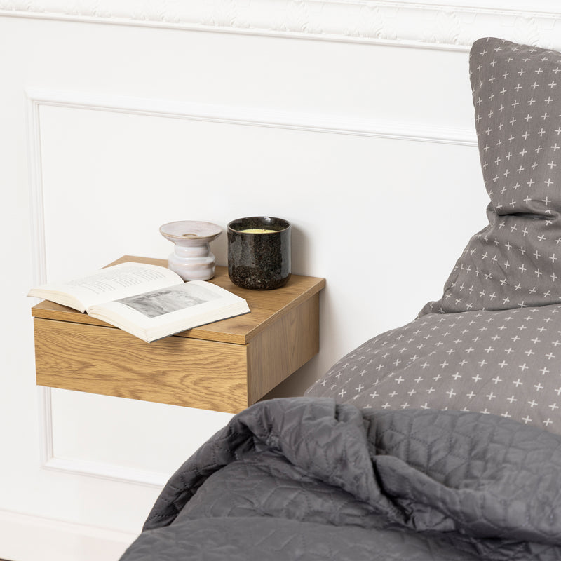 Avignon Square Bedside Table with 1 Drawer in Oak — alternative angle