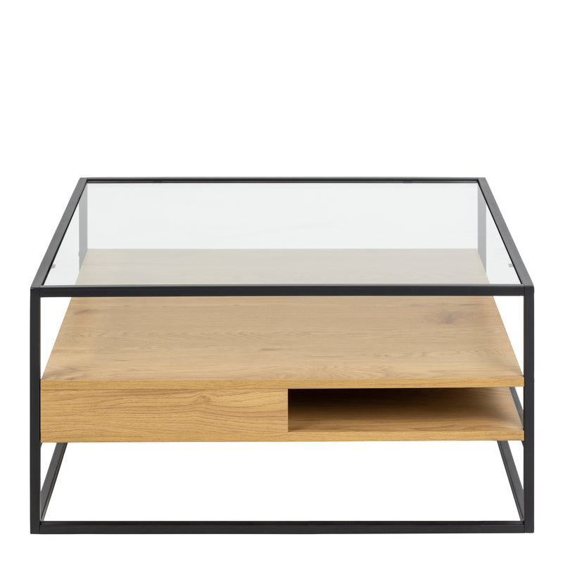 Randolf Square Coffee Table with 2 Shelves in Black and Oak — side angle