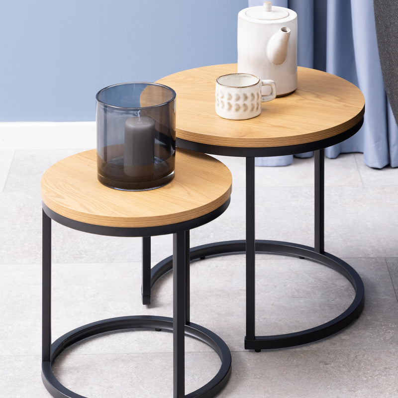 Spiro Round Nest of Tables in Oak — alternative angle