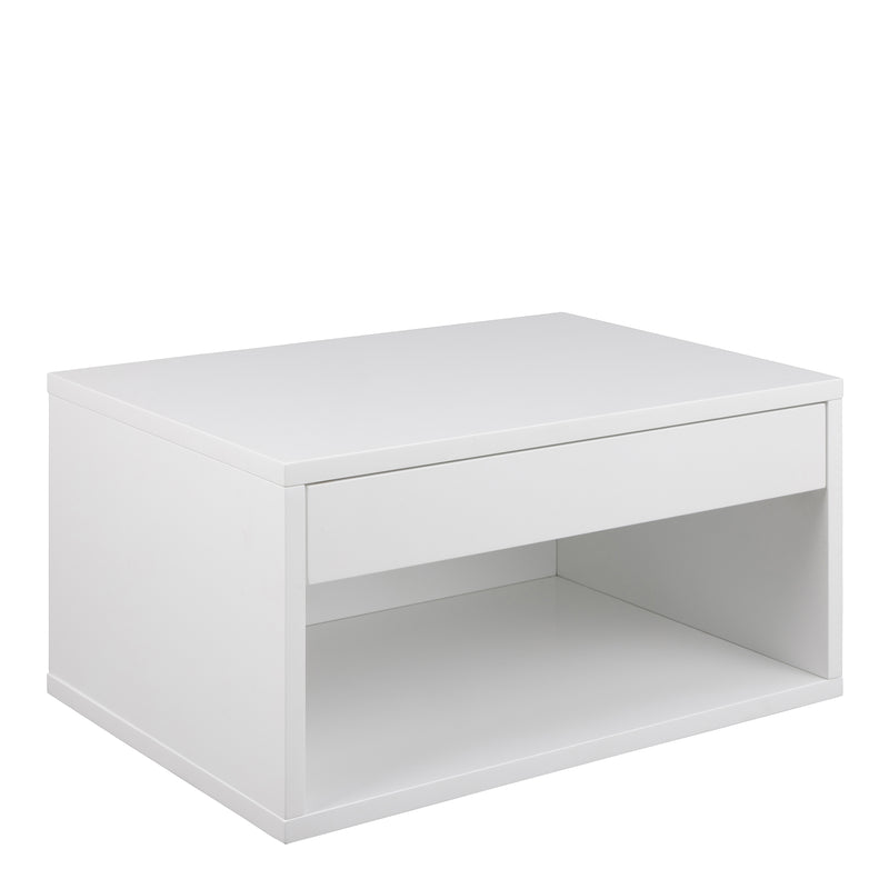Cholet Square Bedside Table with 1 Drawer in White — front view