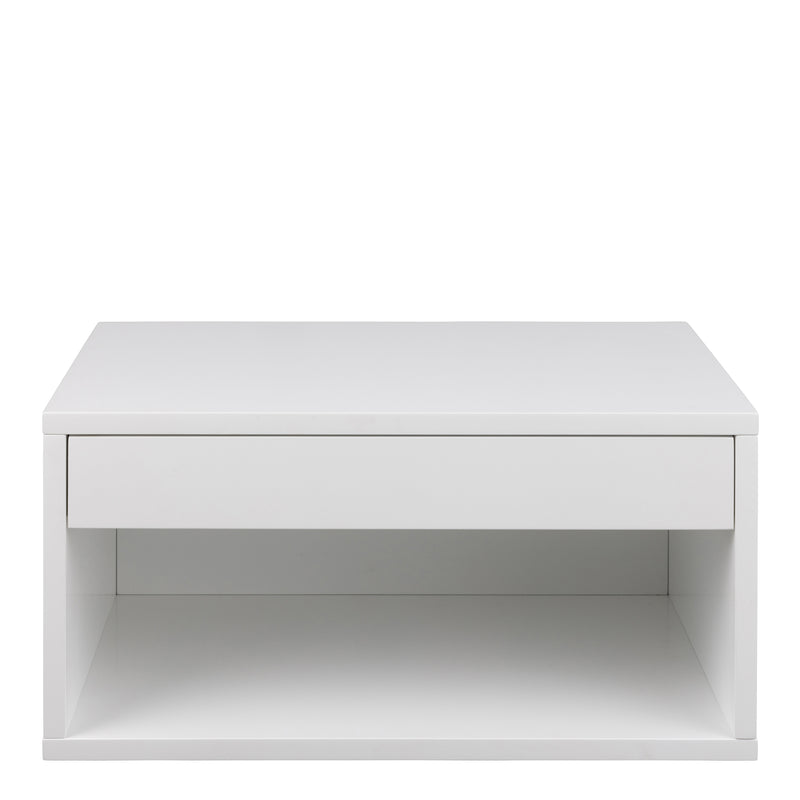 Cholet Square Bedside Table with 1 Drawer in White — side angle