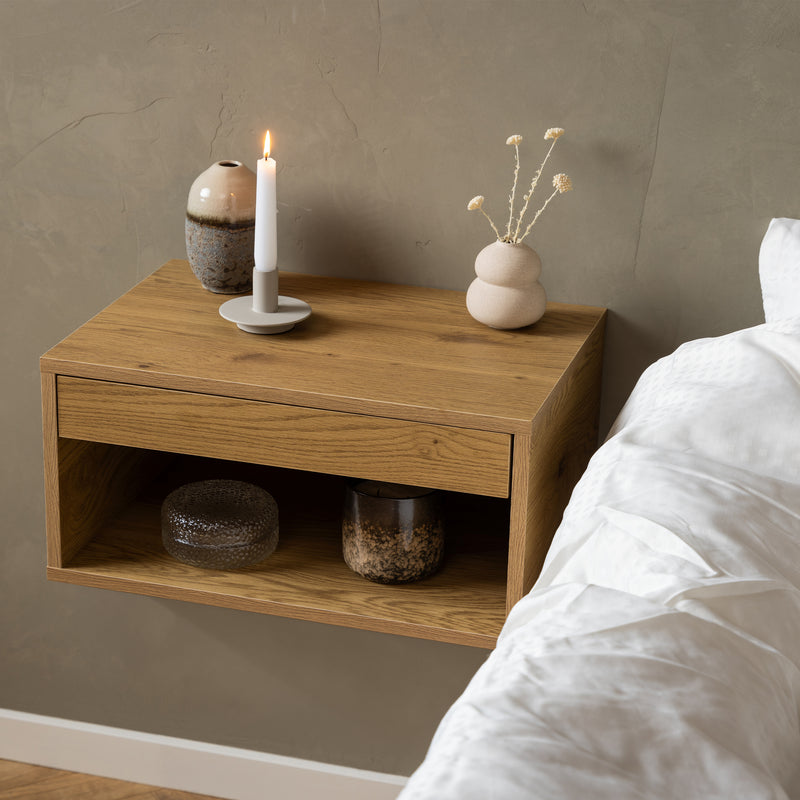 Cholet Square Bedside Table with 1 Drawer in Oak — alternative angle