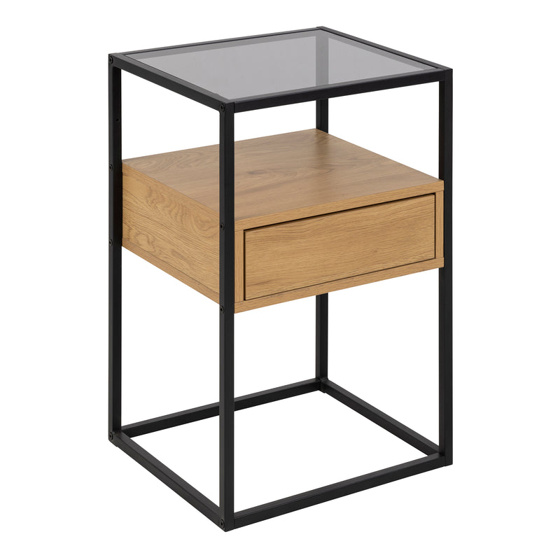 Randolf Square Bedside Table with 1 Drawer in Black and Oak — front view