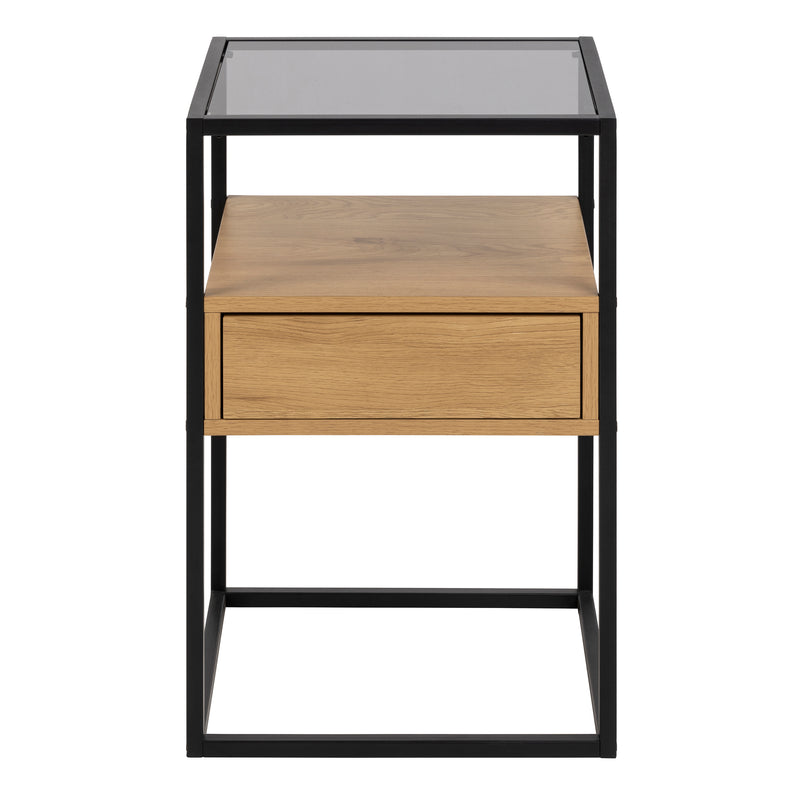 Randolf Square Bedside Table with 1 Drawer in Black and Oak — side angle