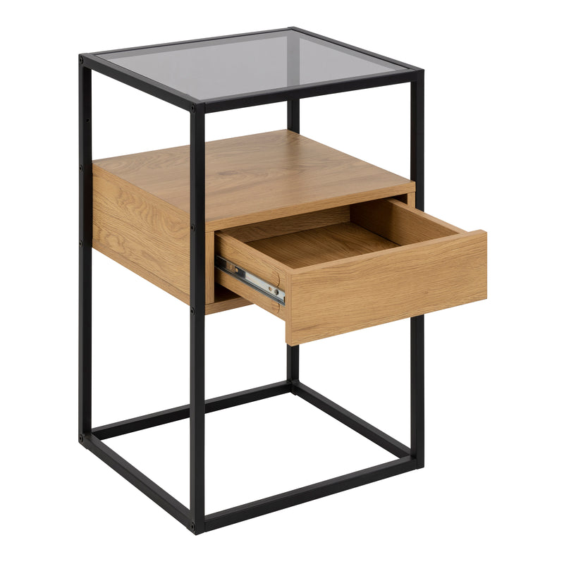 Randolf Square Bedside Table with 1 Drawer in Black and Oak — detail view