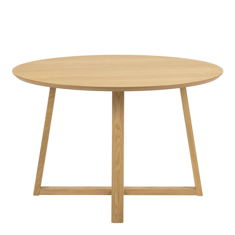 Malika Round Dining Table in Oak — side angle