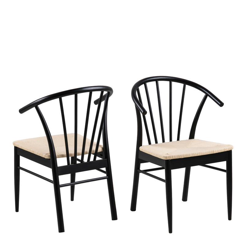 Cassandra Dining Chair with Armrest in Black Set of 2 — front view