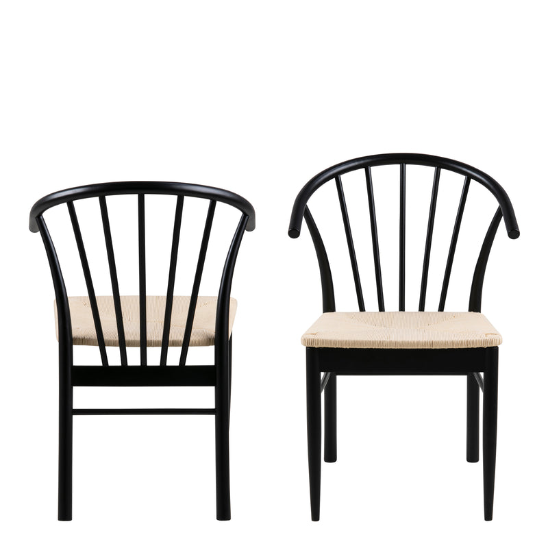 Cassandra Dining Chair with Armrest in Black Set of 2 — side angle