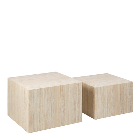 Dice Square Coffee Table Set in Light Travertine Effect — front view
