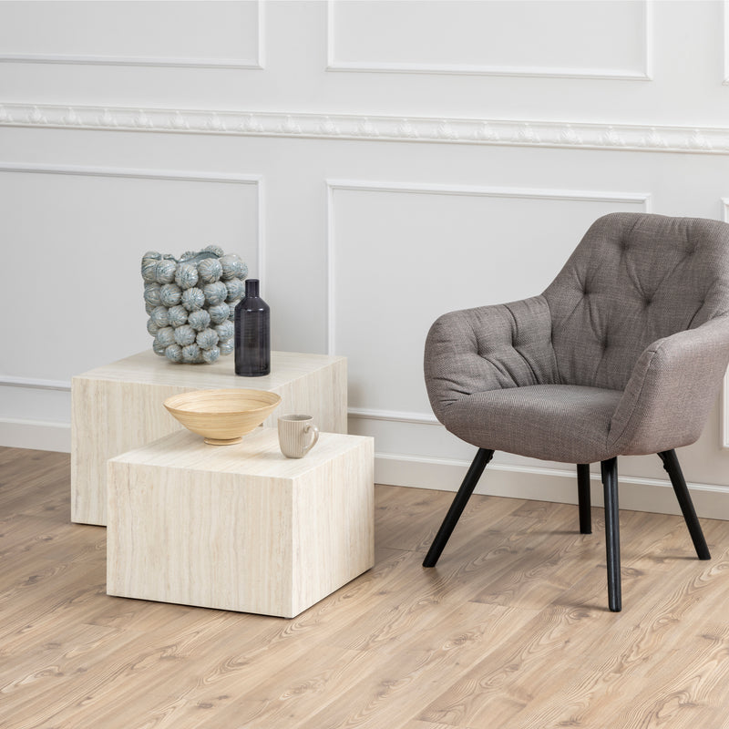 Dice Square Coffee Table Set in Light Travertine Effect — detail view