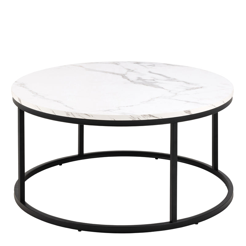 Spiro Coffee Table with White Marble Melamine Top & Black Legs — front view