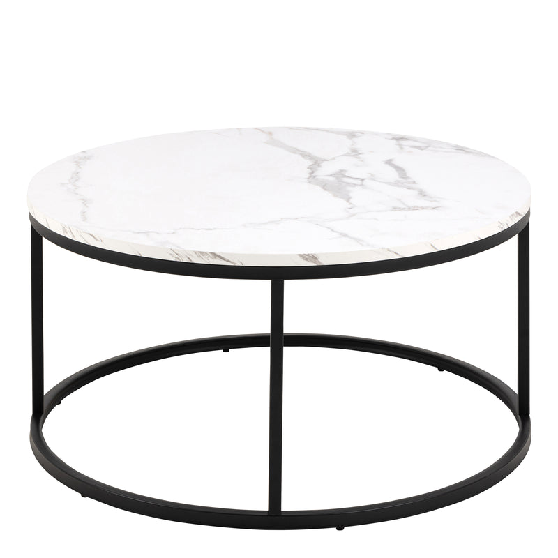 Spiro Coffee Table with White Marble Melamine Top & Black Legs — side angle