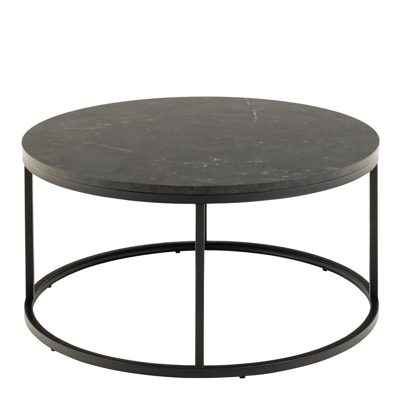 Spiro Coffee Table with Black Marble Melamine Top & Black Legs — side angle