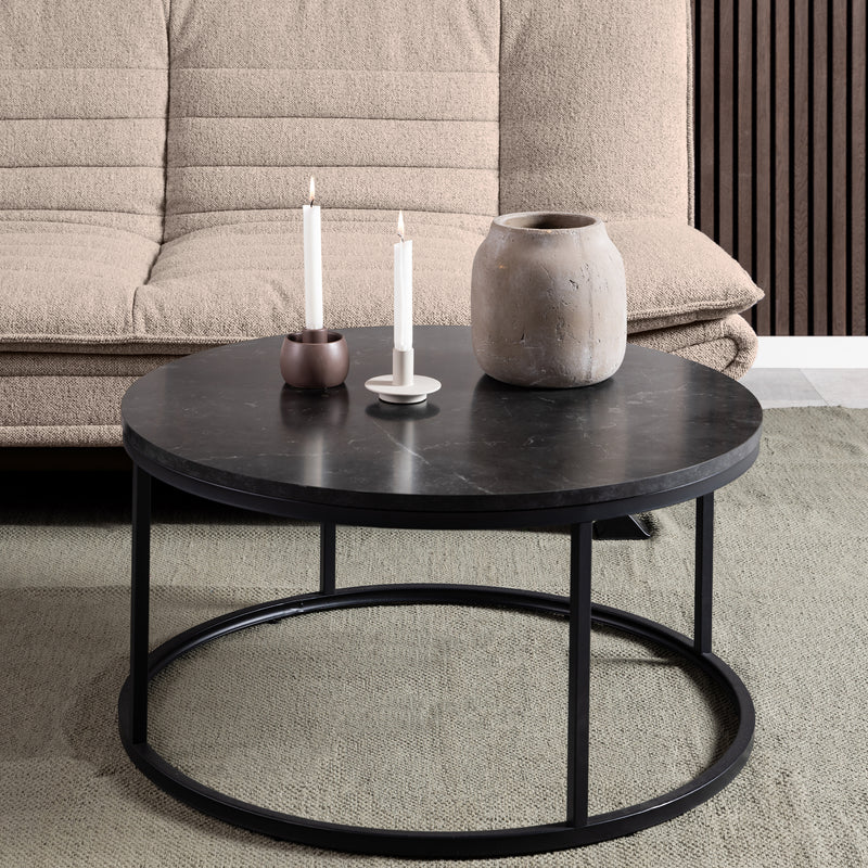 Spiro Coffee Table with Black Marble Melamine Top & Black Legs — alternative angle