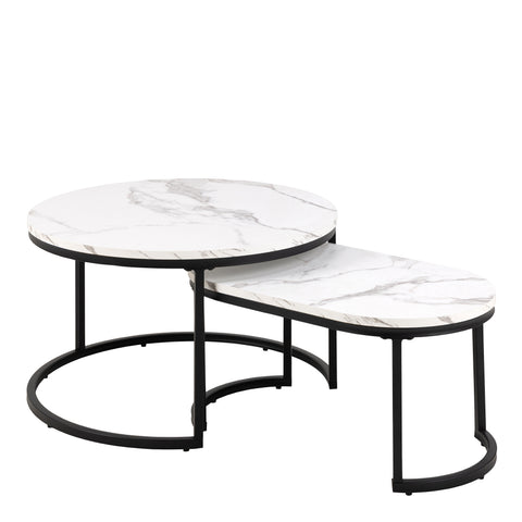 Spiro Coffee Table Set with White Marble Melamine Top & Black Legs — front view