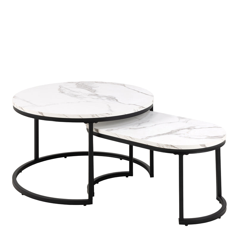 Spiro Coffee Table Set with White Marble Melamine Top & Black Legs — front view