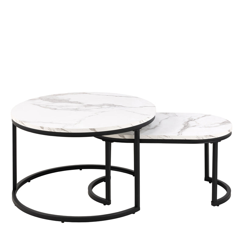 Spiro Coffee Table Set with White Marble Melamine Top & Black Legs — side angle