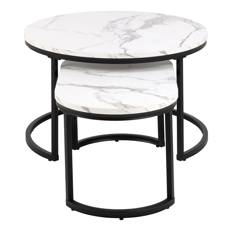 Spiro Coffee Table Set with White Marble Melamine Top & Black Legs — detail view