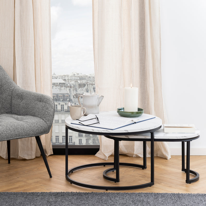 Spiro Coffee Table Set with White Marble Melamine Top & Black Legs — alternative angle