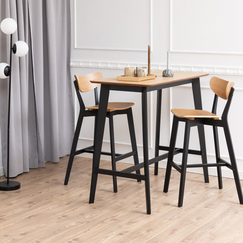 Roxby Bar Table Included 2 Roxby Bar Stool, Black and Oak — front view