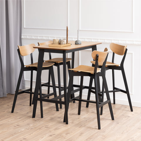Roxby Bar Table Included 4 Roxby Bar Stool, Black and Oak — front view