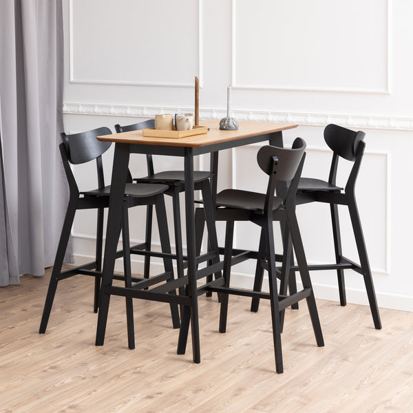 Roxby Bar Table in Black & Oak Included 4 Roxby Bar Stool in Black