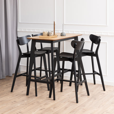 Roxby Bar Table in Black & Oak Included 4 Roxby Bar Stool in Black — front view